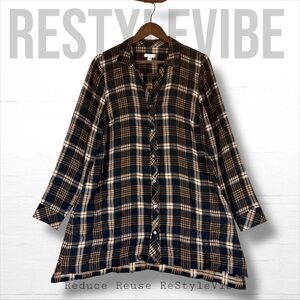 J JILL Women’s Size M Dress Shirt Style Button Down Plaid Long Sleeve Pockets